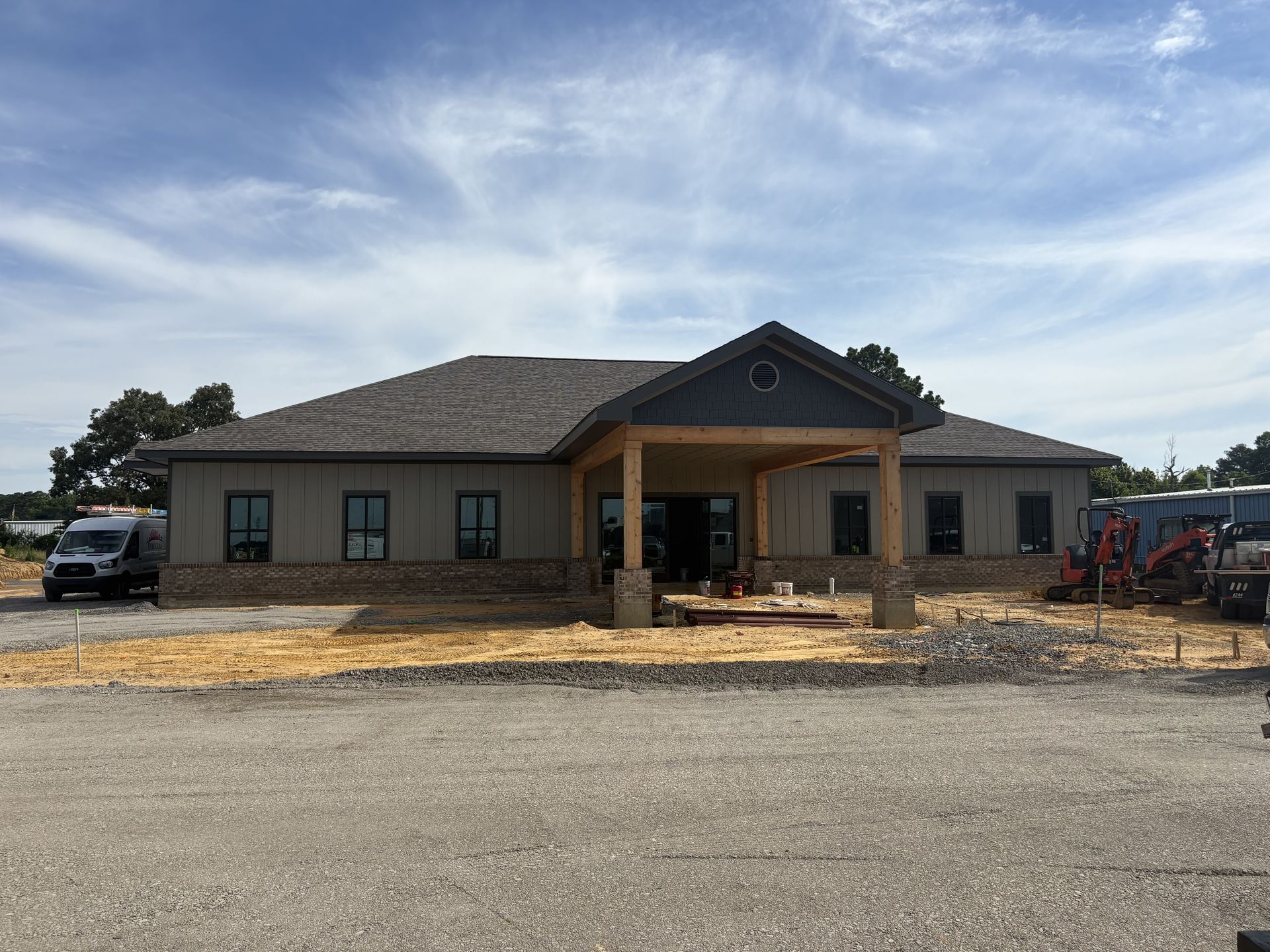 Good Samaritan health clinic under construction in Cullman, Alabama — front elevation with covered entry